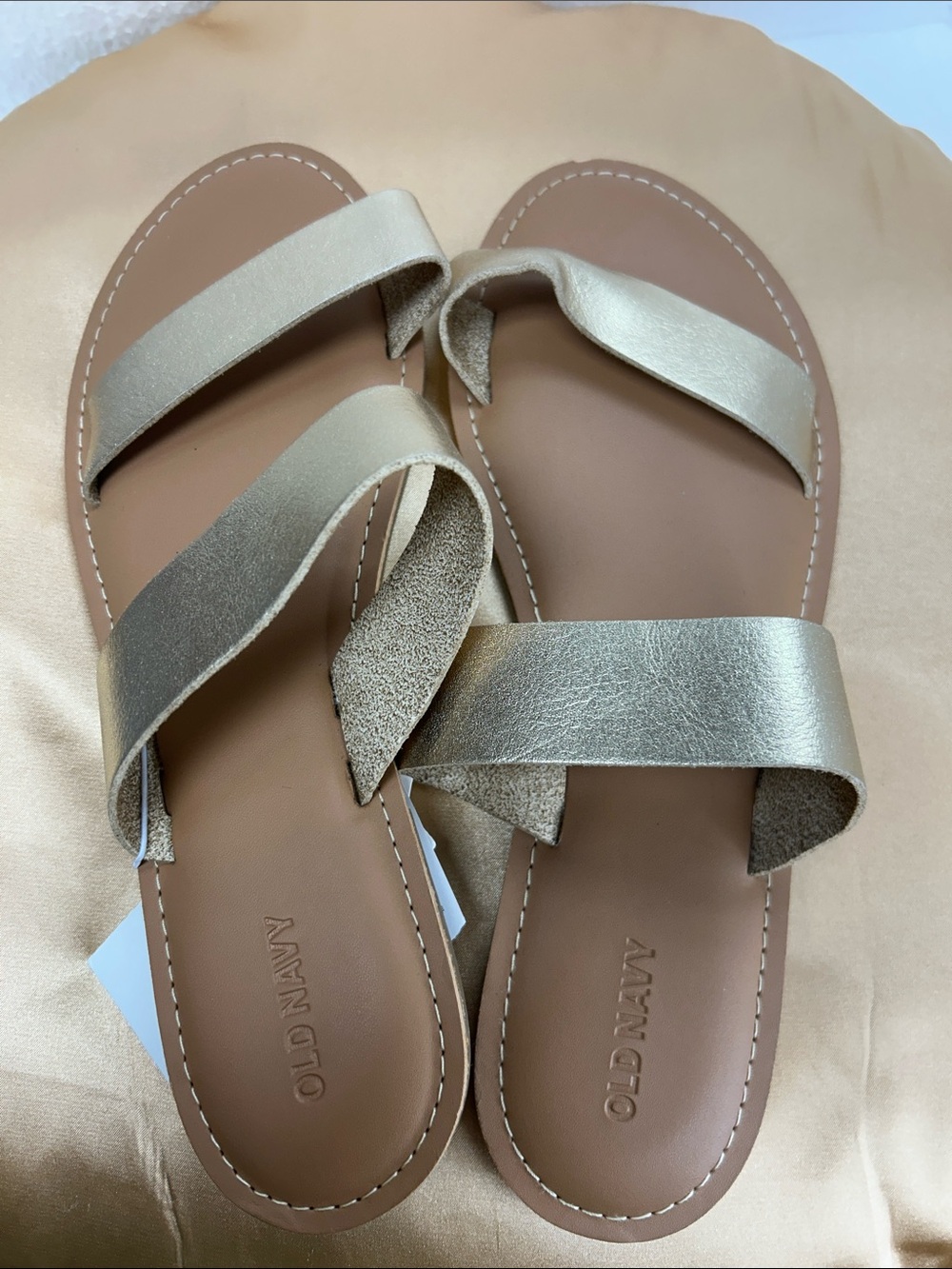 Old Navy Women's Metallic Champagne Double-Strap Slide Sandals